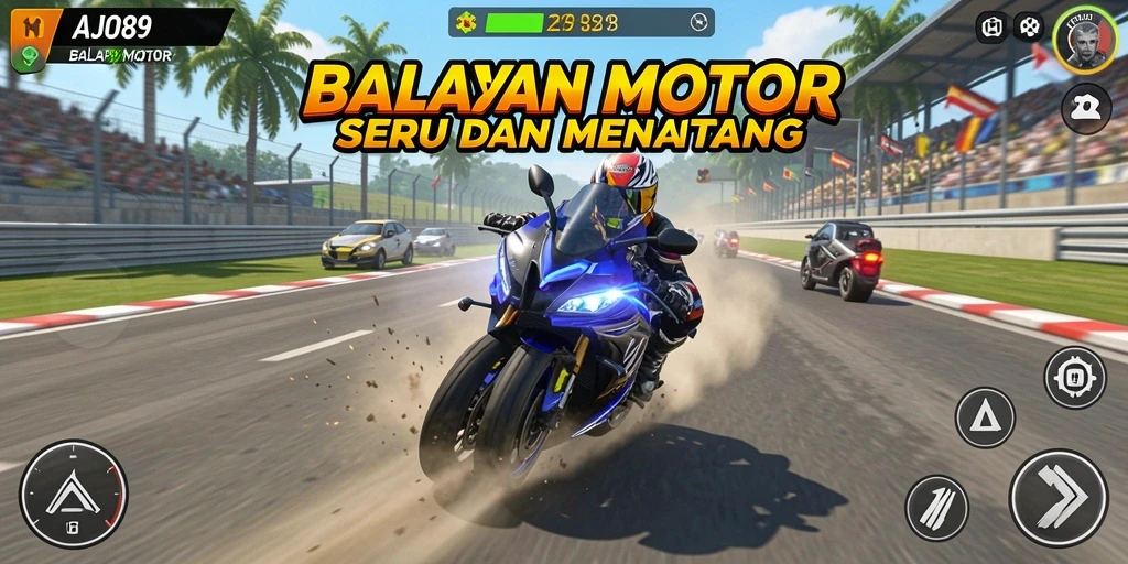 Tampilan antarmuka game Balap Motor yang dinamis dan menarik.