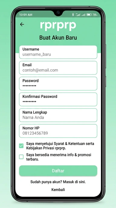 Tampilan halaman daftar rprprp