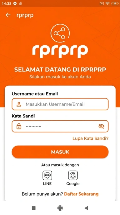 Tampilan halaman login rprprp